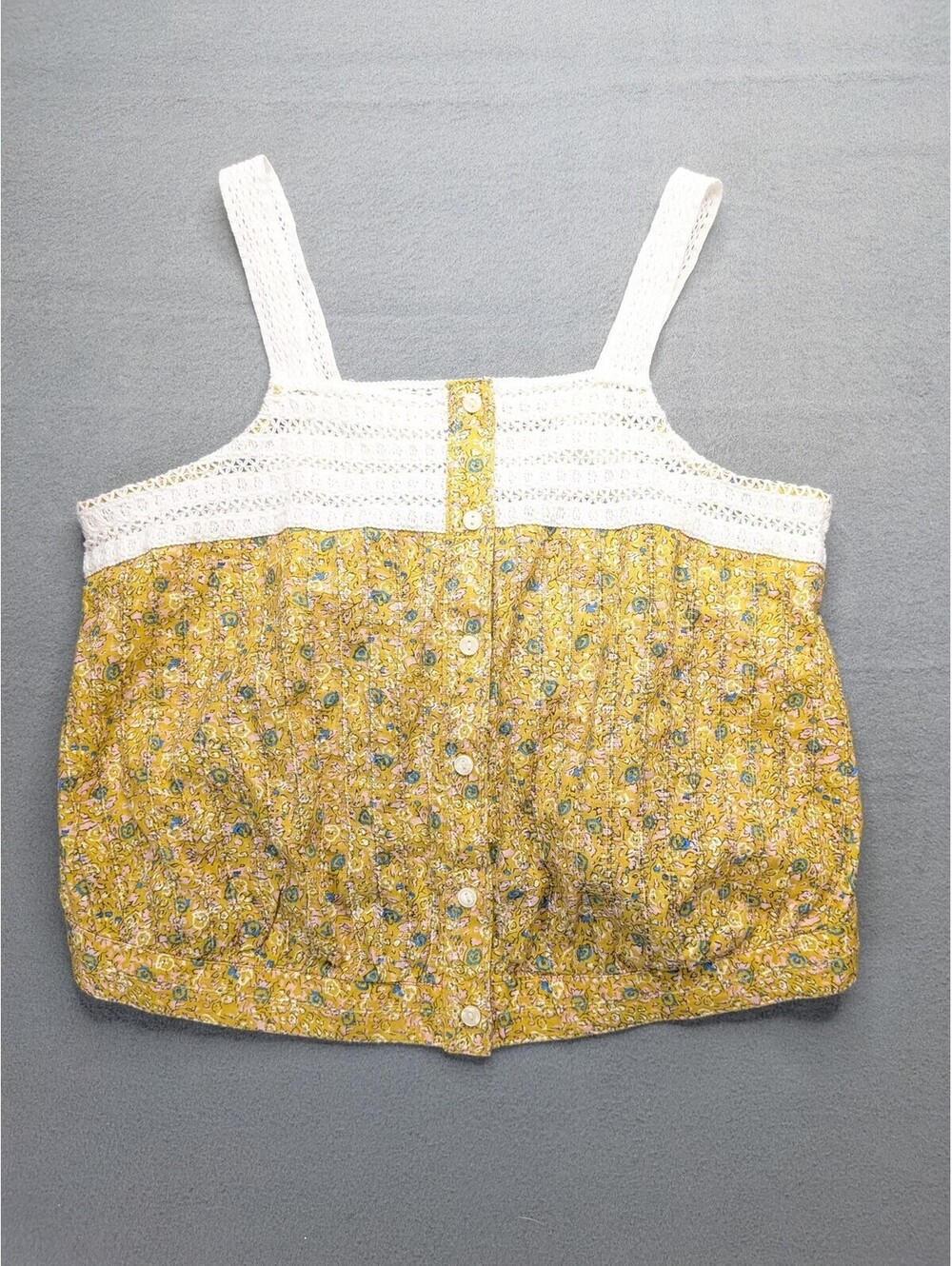 Universal Thread Tank Top Womens S Yellow Floral Crochet Button Camisole Summer